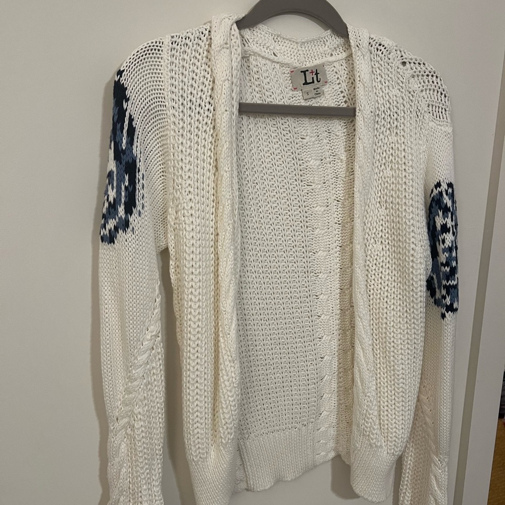 Women's White Sweater with Blue Accents